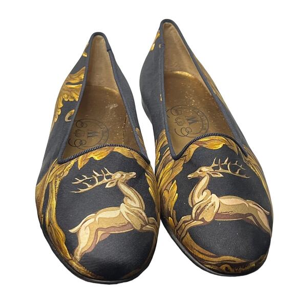 Wathne Silk Stag Deer Design Flats Shoes Size 6.5 Vintage - Picture 1 of 8